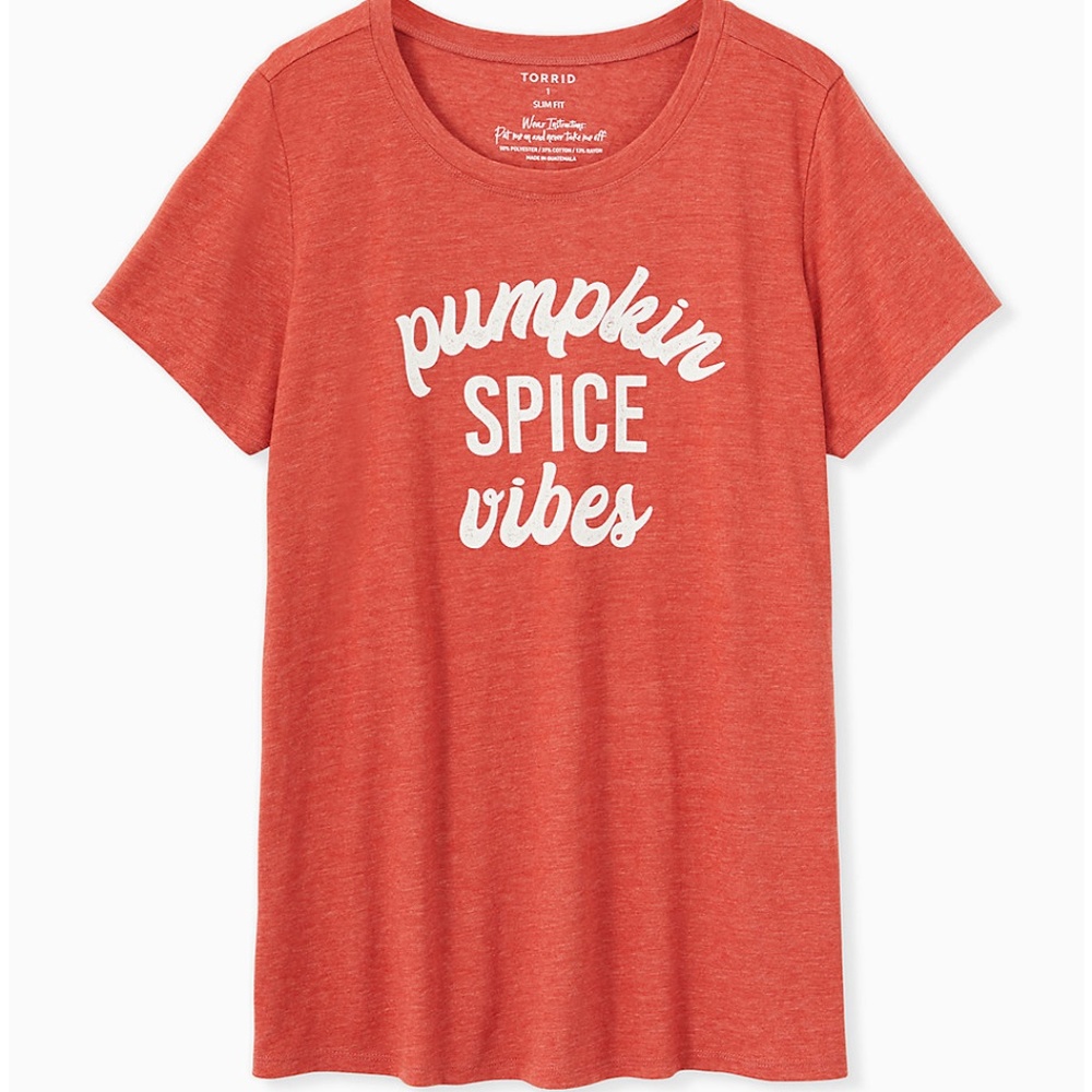 New Torrid Pumpkin Spice Vibes Slim Fit Crew Tee